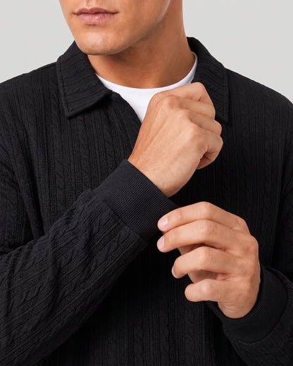 KZZ Men's Casual Sports Suit Jacquard Texture Long Sleeve Sweatshirt Set