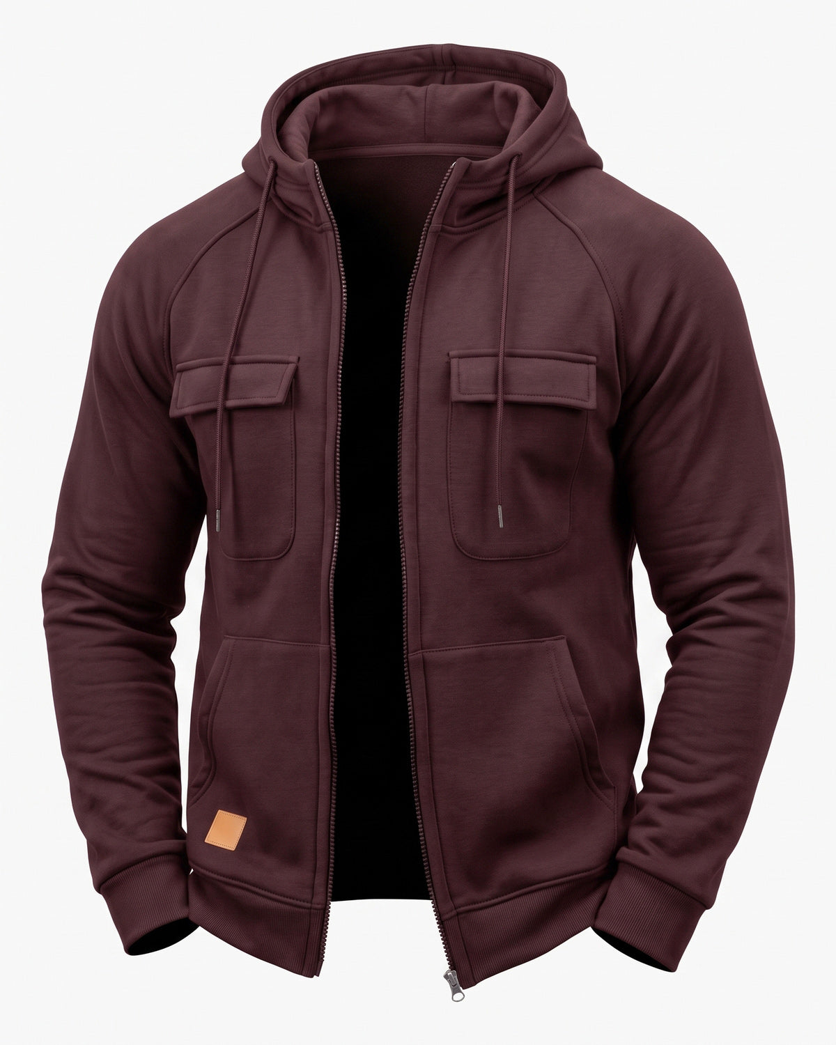 KZZ Men's Outdoor Casual Multi-Pocket Full-Zip Hooded Sweatshirt