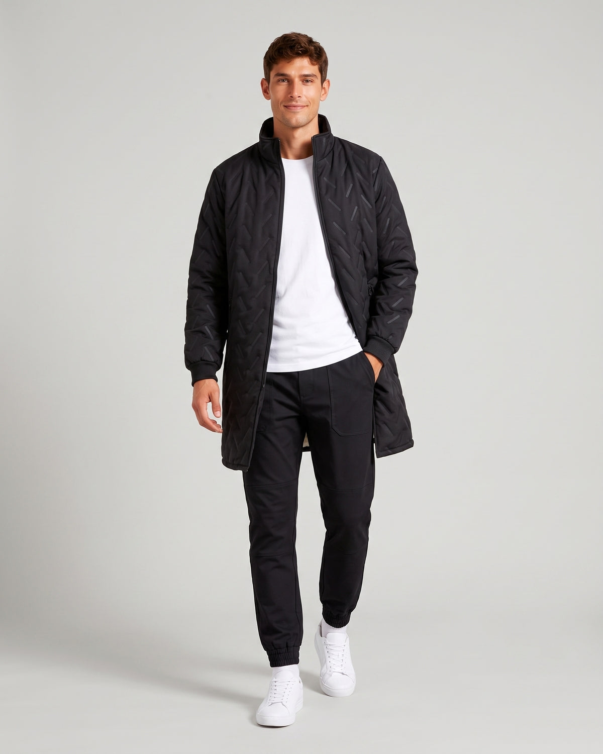 KZZ Casual solid-color long-sleeve zip-up outerwear with a stand collar for winter