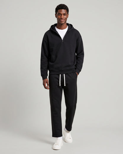 KZZ Men's solid color half zipper hooded casual pants two-piece set