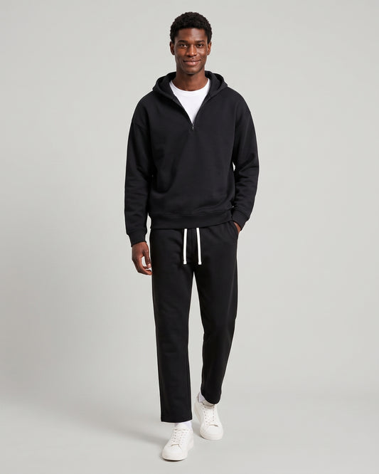 KZZ Men's solid color half zipper hooded casual pants two-piece set