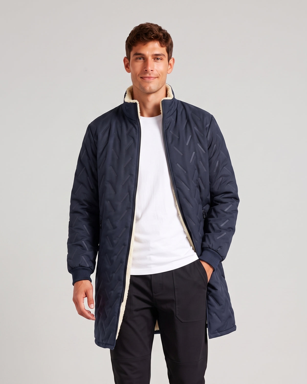 KZZ Casual solid-color long-sleeve zip-up outerwear with a stand collar for winter