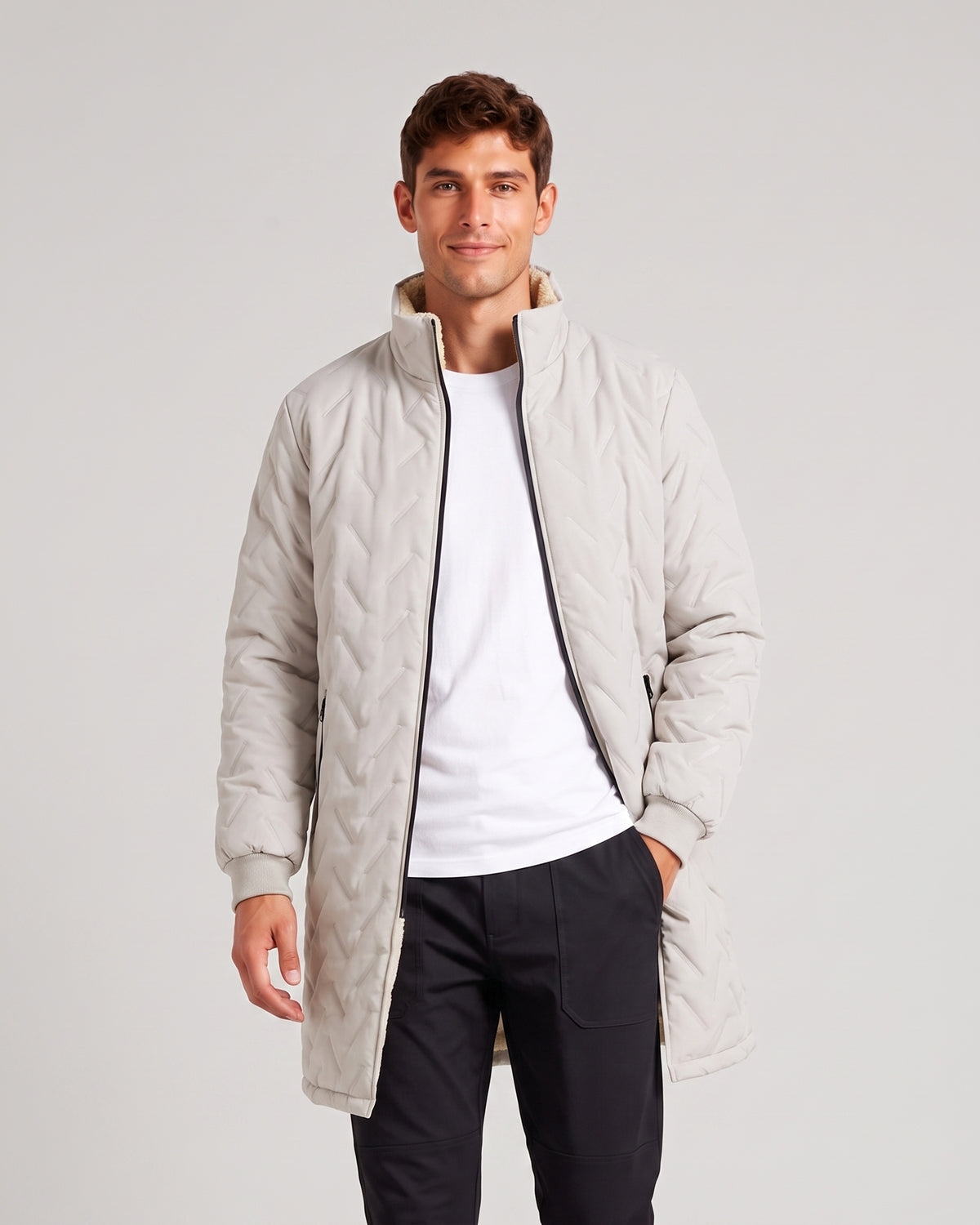 KZZ Casual solid-color long-sleeve zip-up outerwear with a stand collar for winter