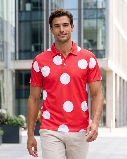KZZ Men's Polka-Dot Polo Shirt