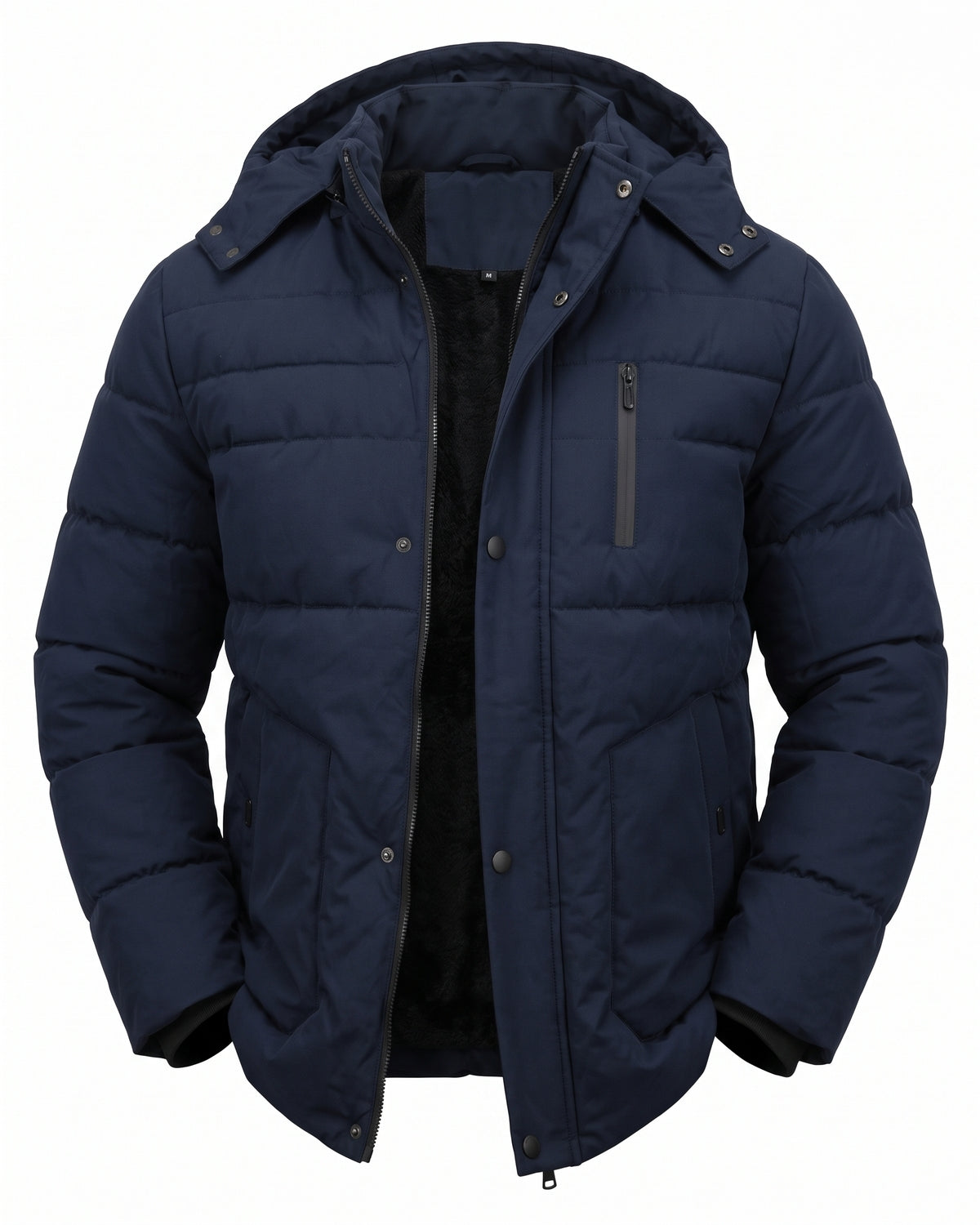 KZZ Men's mid-length hooded down jacket with simple design