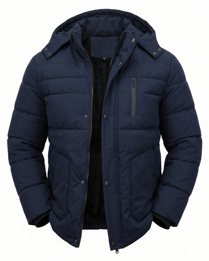 KZZ Men's mid-length hooded down jacket with simple design