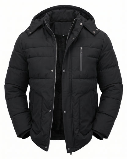 KZZ Men's mid-length hooded down jacket with simple design