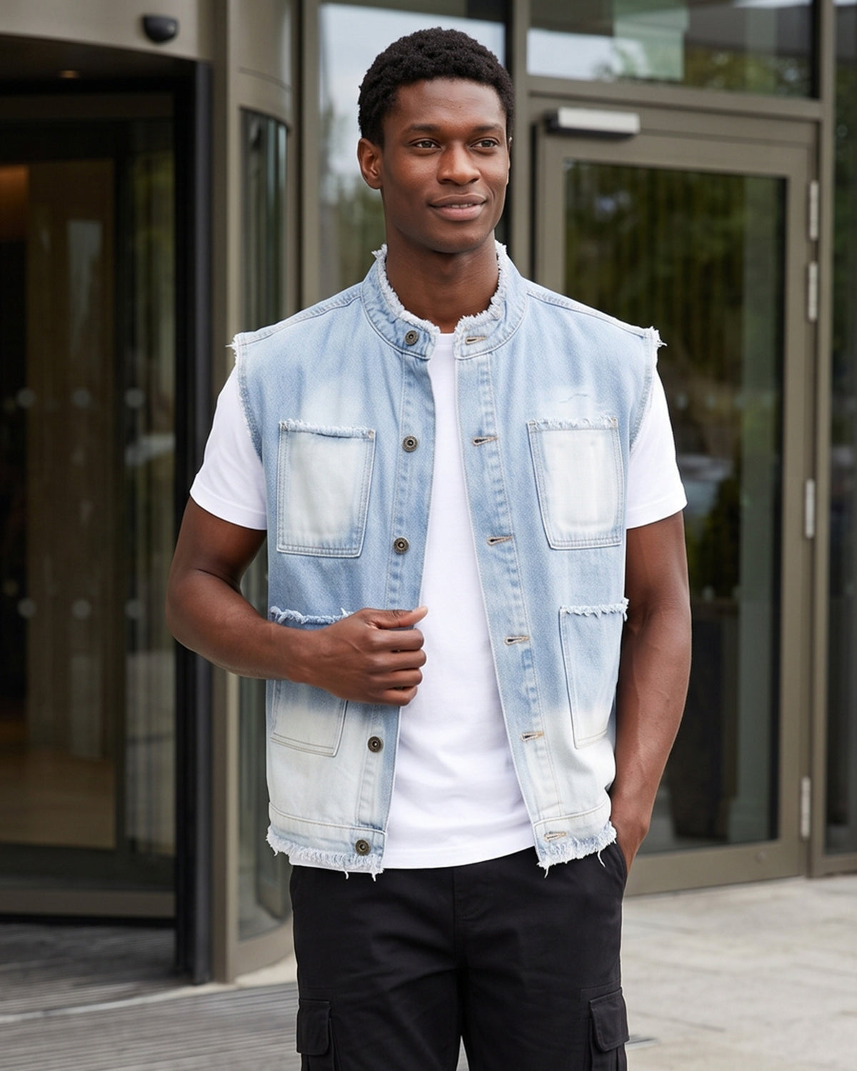 KZZ Men's Washed Sleeveless Denim Vest