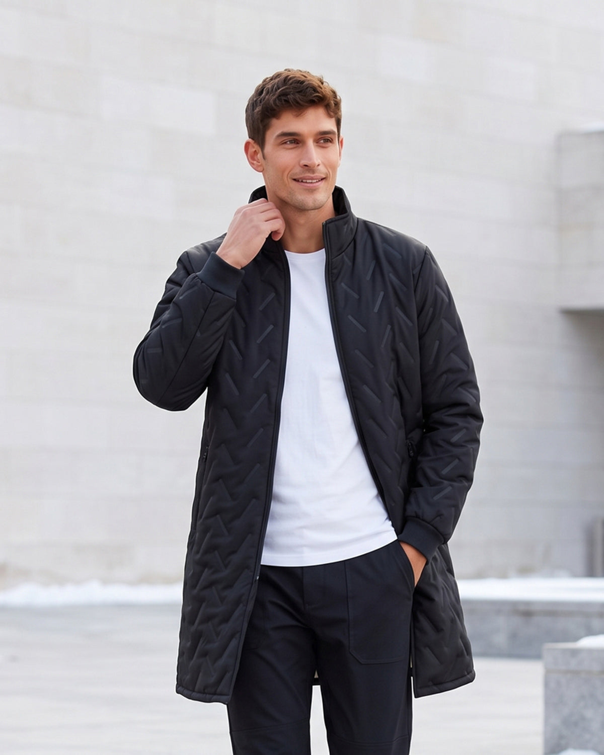 KZZ Casual solid-color long-sleeve zip-up outerwear with a stand collar for winter
