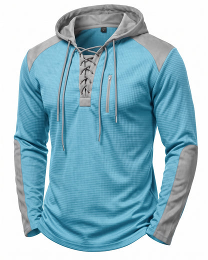 KZZ Men's color-blocked drawstring hooded sweatshirt