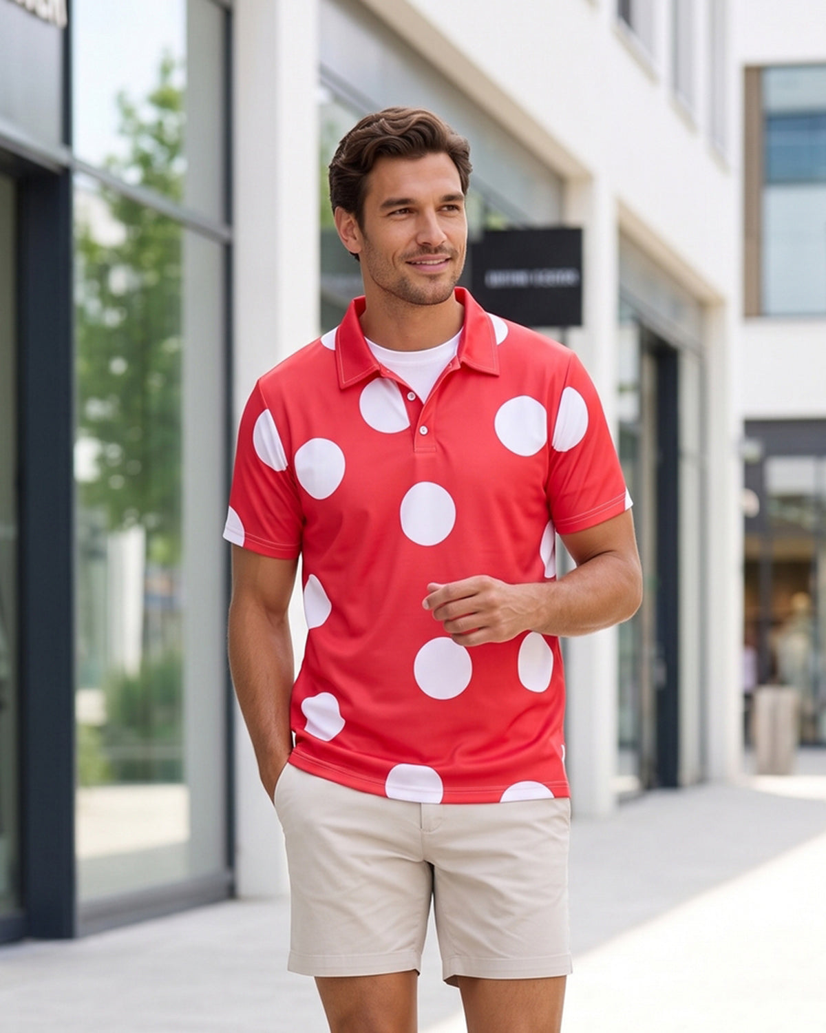 KZZ Men's Polka-Dot Polo Shirt