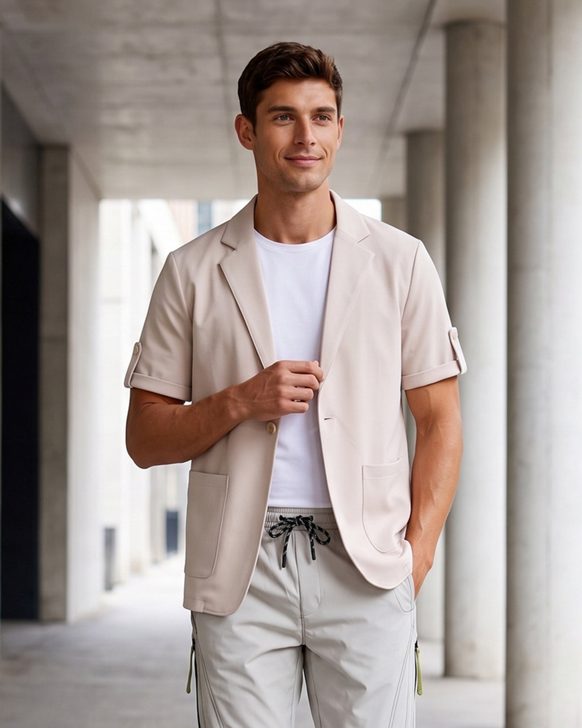 KZZ Men's Short-Sleeve Suit Jacket for Summer