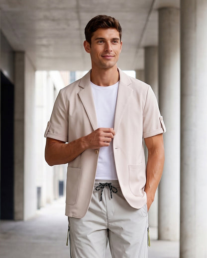 KZZ Men's Short-Sleeve Suit Jacket for Summer
