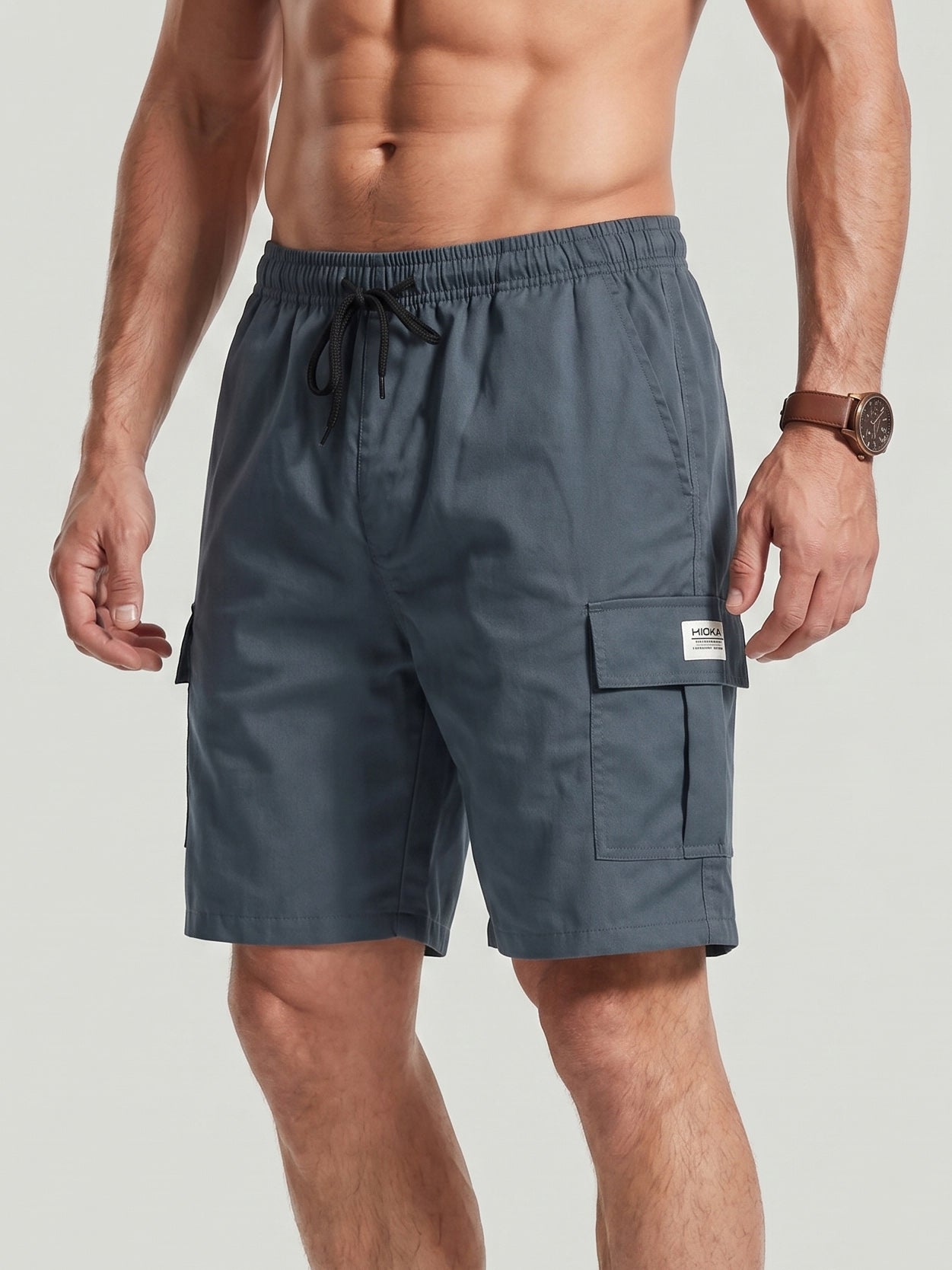 KZZ Men's Casual Solid-Color Cargo Shorts