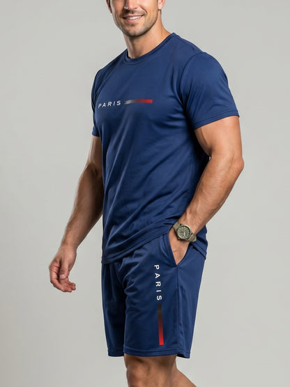 KZZ Men's Paris Letter-Print T-Shirt Set