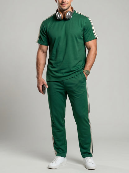 KZZ Men's Solid-Color T-Shirt and Drawstring-Waist Trousers Two-Piece Set
