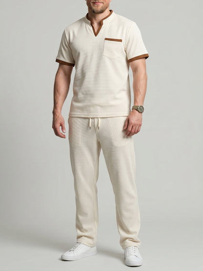 KZZ Men's Casual Athletic Color-Block Waffle-Knit Set