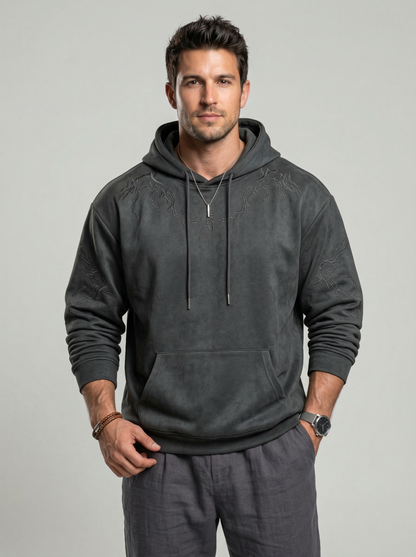 KZZ Men's Casual Loose-Fit Embroidered Thorns Hooded