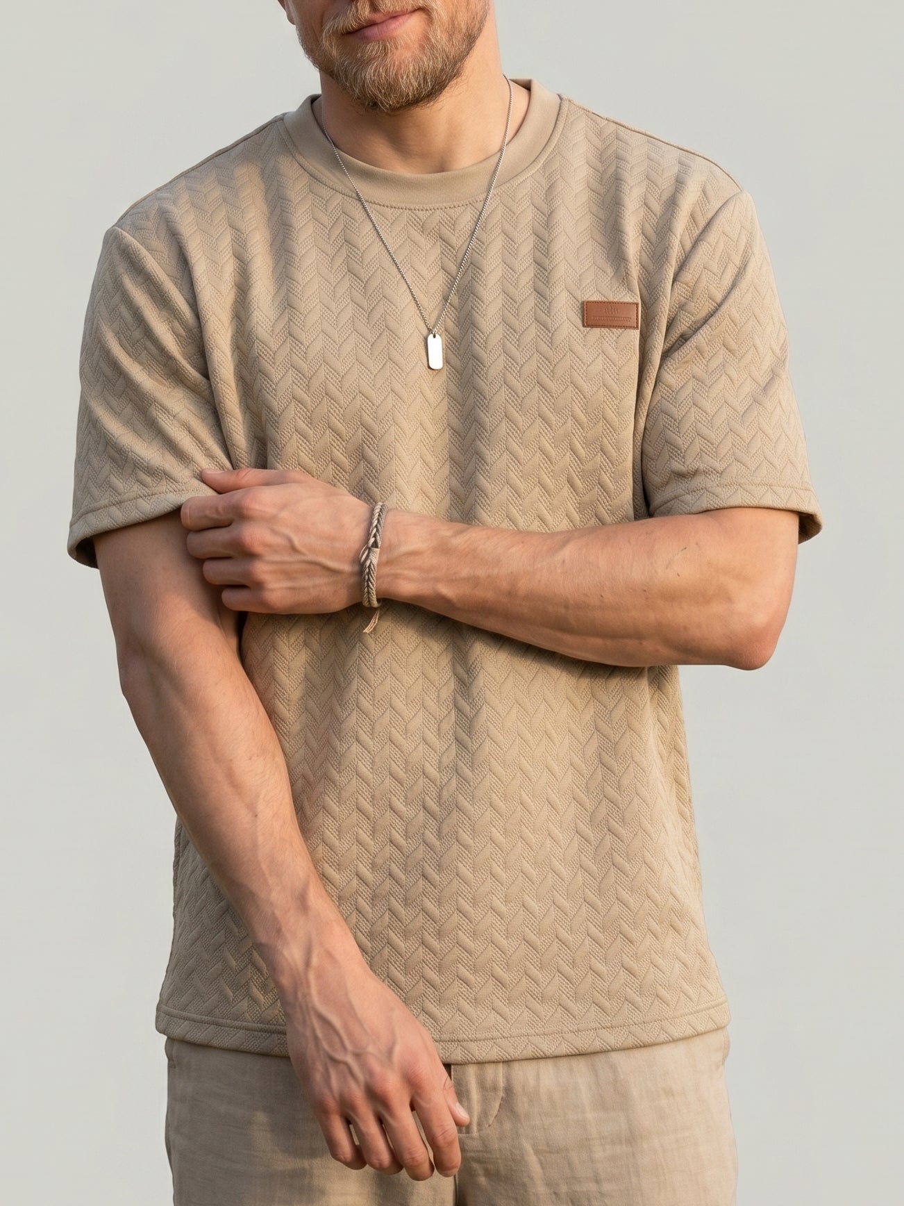KZZ Men's Casual Textured Short-Sleeve Shirt