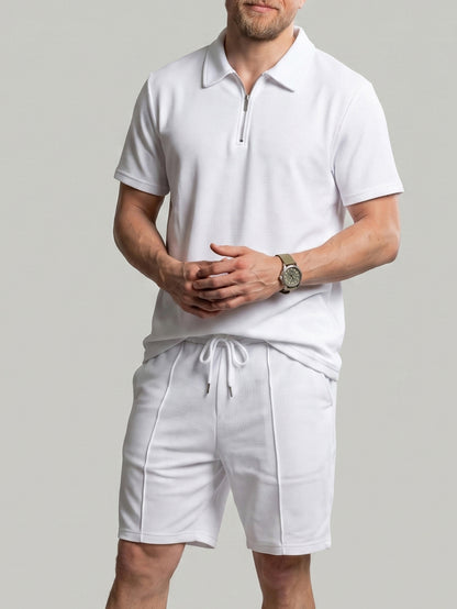 KZZ Solid-Color Short-Sleeve T-Shirt and Drawstring-Waist Shorts