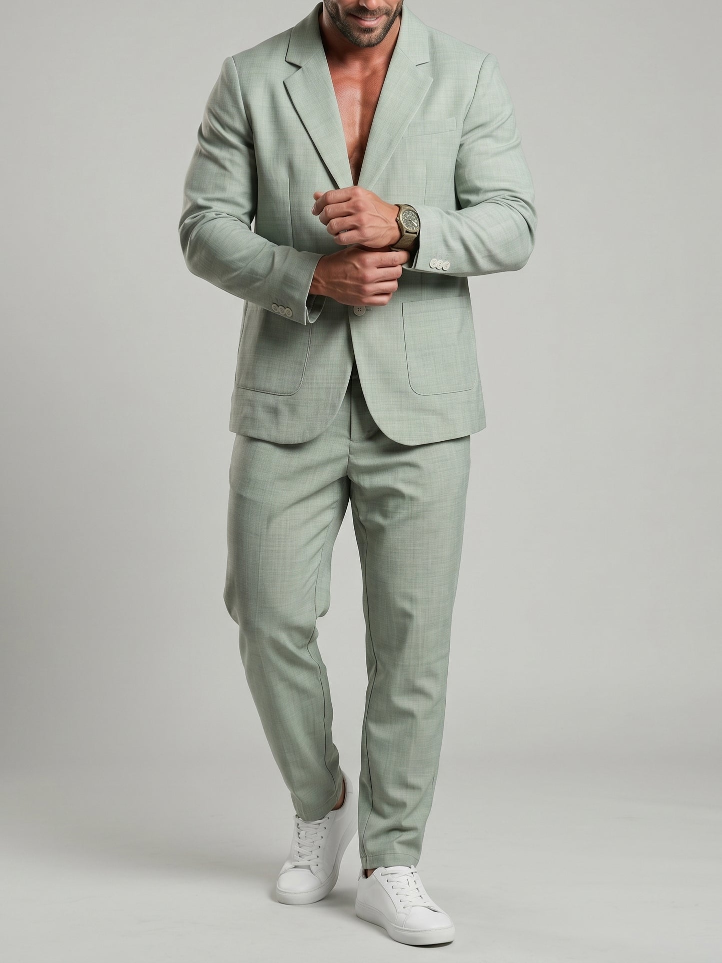 KZZ Men's Solid-Color Slim-Fit Suit