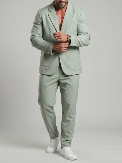 KZZ Men's Solid-Color Slim-Fit Suit
