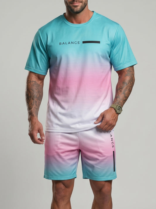 KZZ Gradient Short-Sleeve Top and Drawstring Shorts