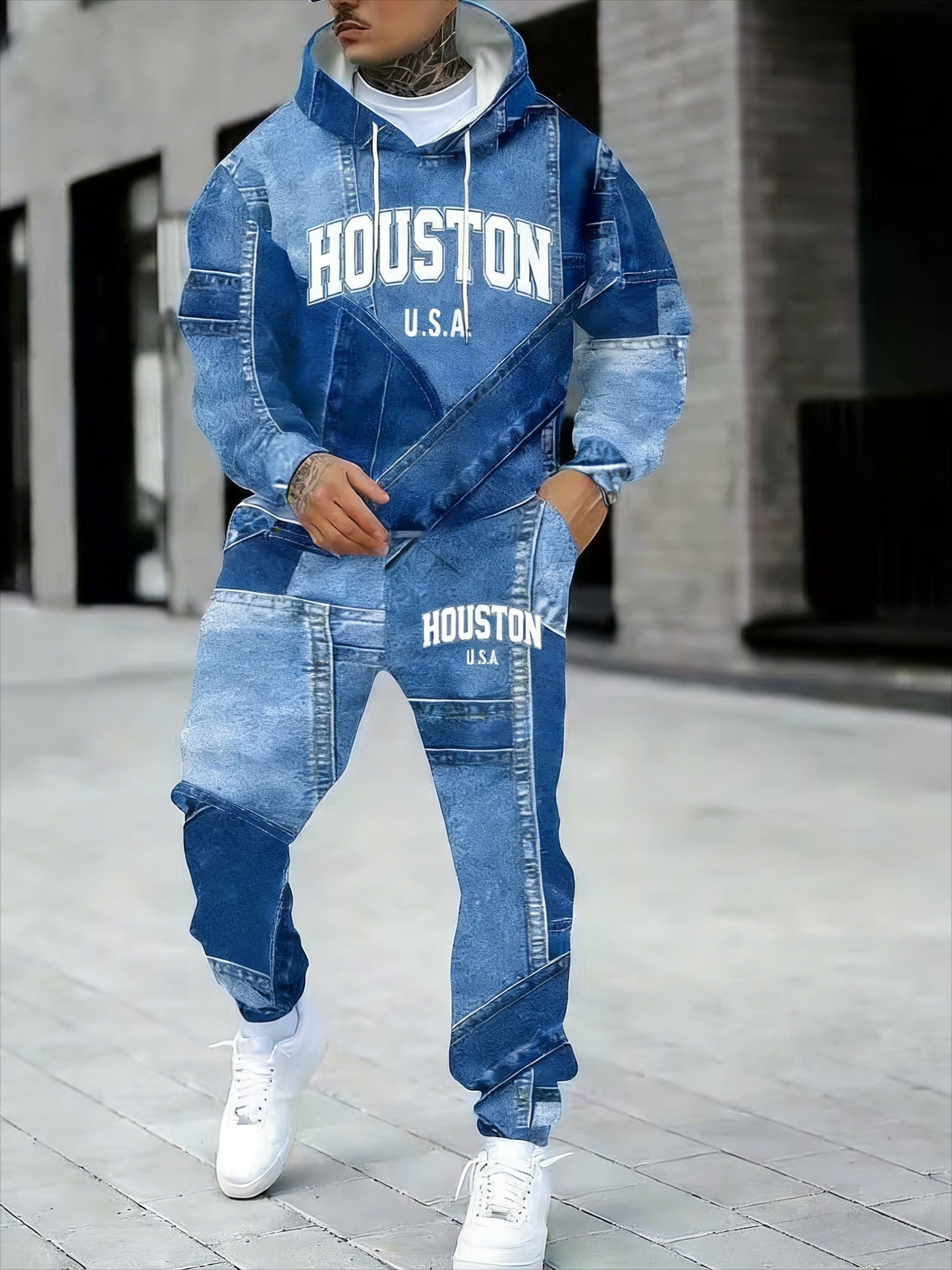 KZZ Men's Fall Winter Hooded Sweatshirt & Pants Set