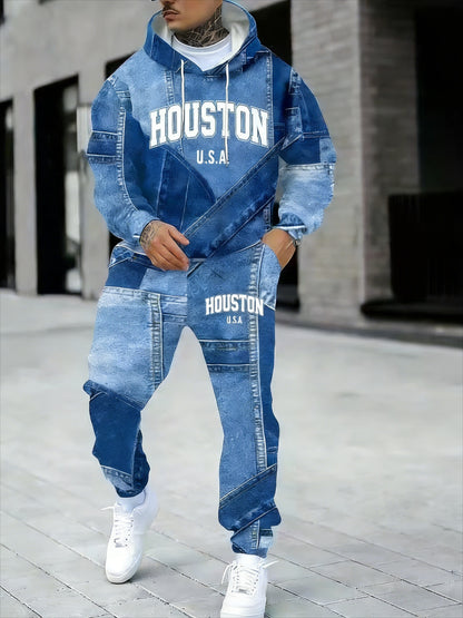 KZZ Men's Fall Winter Hooded Sweatshirt & Pants Set