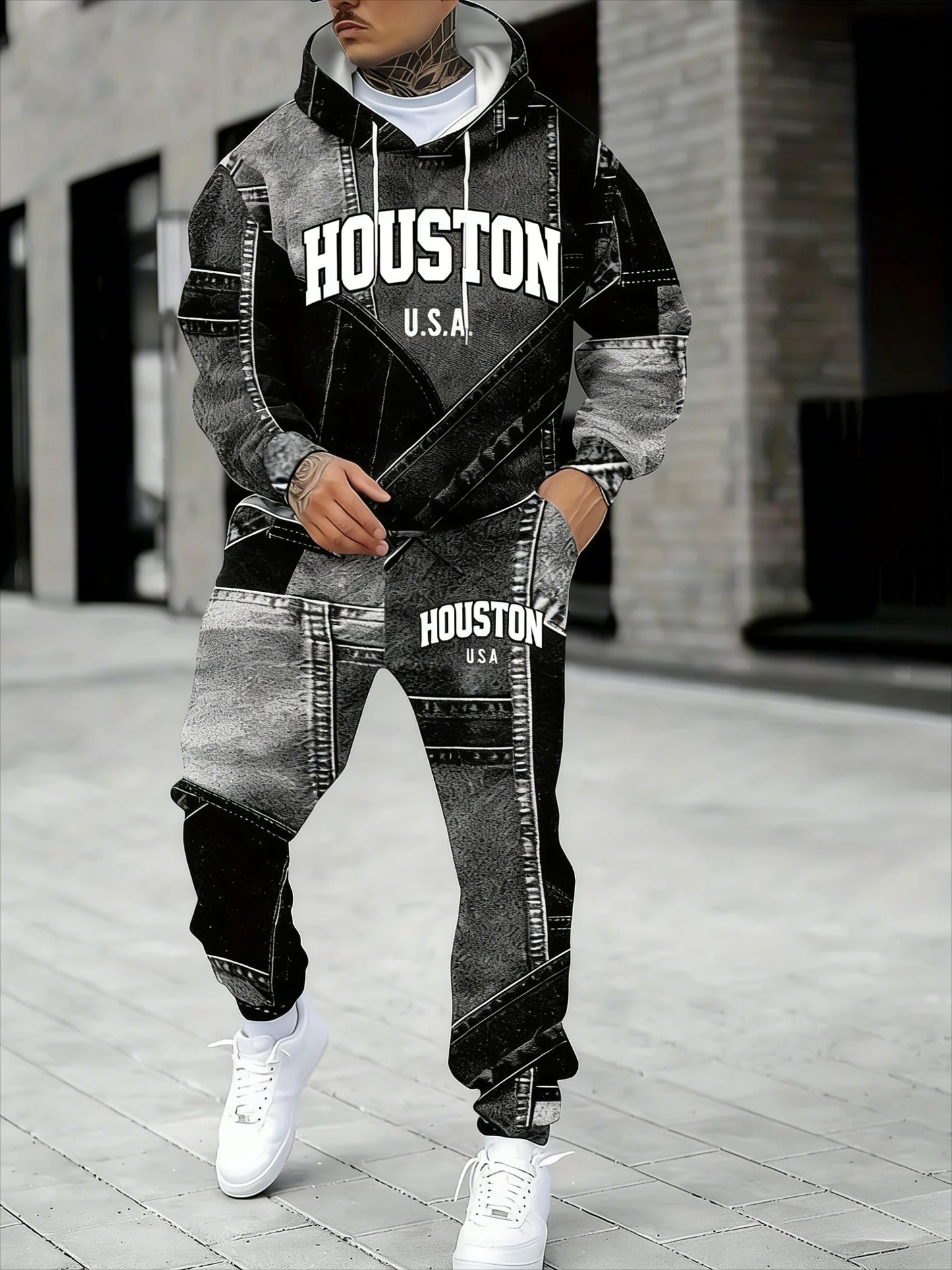 KZZ Men's Fall Winter Hooded Sweatshirt & Pants Set