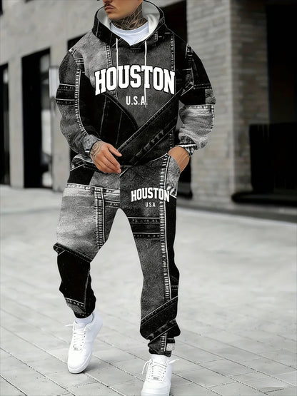 KZZ Men's Fall Winter Hooded Sweatshirt & Pants Set