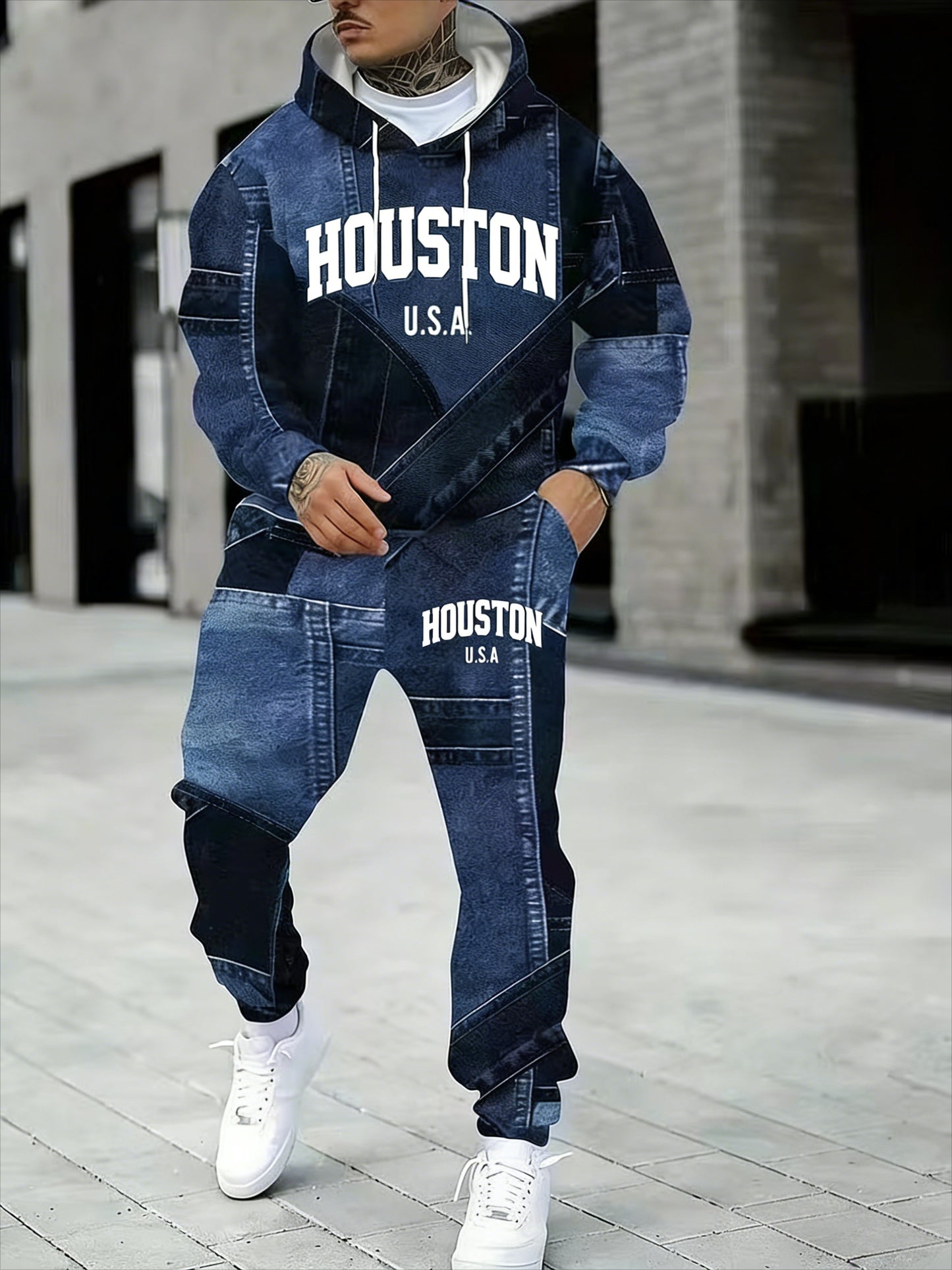KZZ Men's Fall Winter Hooded Sweatshirt & Pants Set