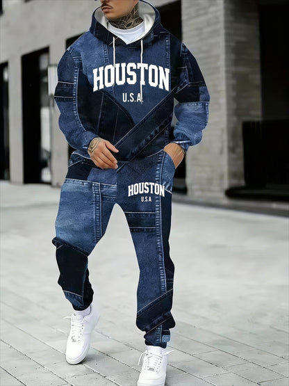 KZZ Men's Fall Winter Hooded Sweatshirt & Pants Set