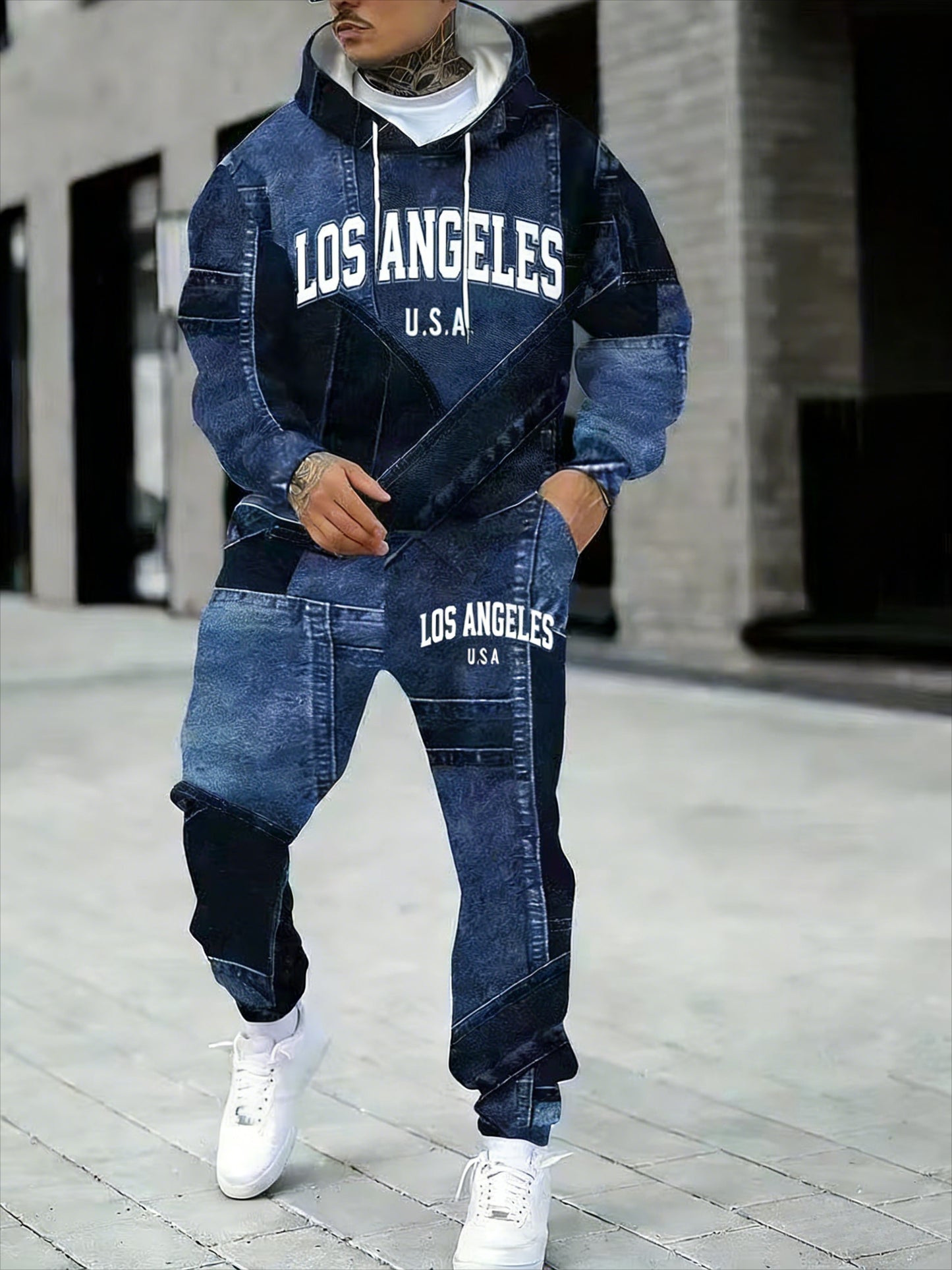 KZZ Men's Fall Winter Hooded Sweatshirt & Pants Set