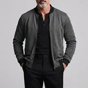 KZZ Men's Casual Solid Zipper Long Sleeve Jacket