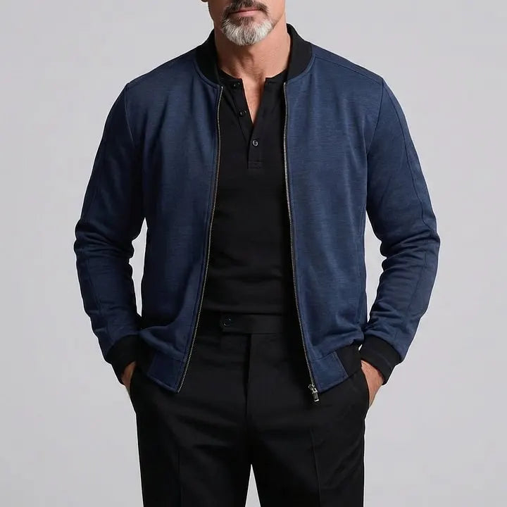 KZZ Men's Casual Solid Zipper Long Sleeve Jacket