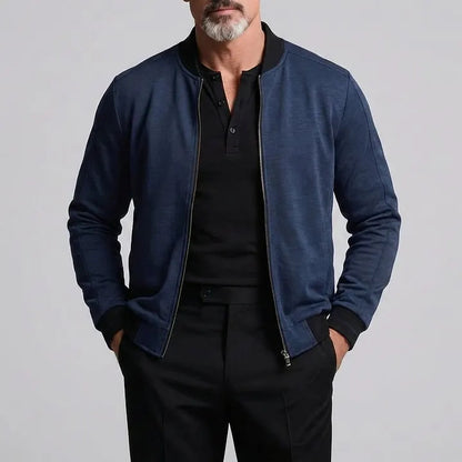 KZZ Men's Casual Solid Zipper Long Sleeve Jacket