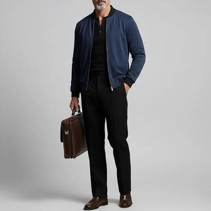KZZ Men's Casual Solid Zipper Long Sleeve Jacket