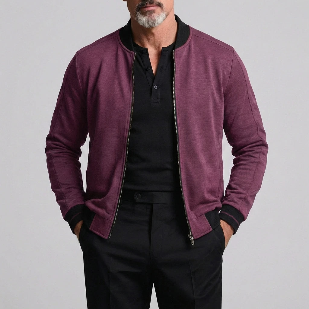 KZZ Men's Casual Solid Zipper Long Sleeve Jacket