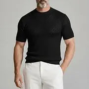 KZZ Men's Daily Crew Neck Short Sleeve Argyle Knit T-Shirt