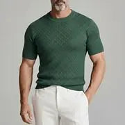 KZZ Men's Daily Crew Neck Short Sleeve Argyle Knit T-Shirt