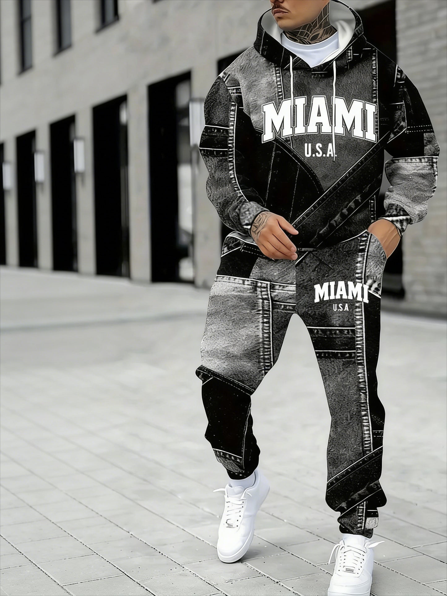 KZZ Men's Fall Winter Hooded Sweatshirt & Pants Set