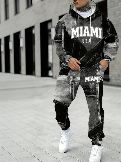 KZZ Men's Fall Winter Hooded Sweatshirt & Pants Set
