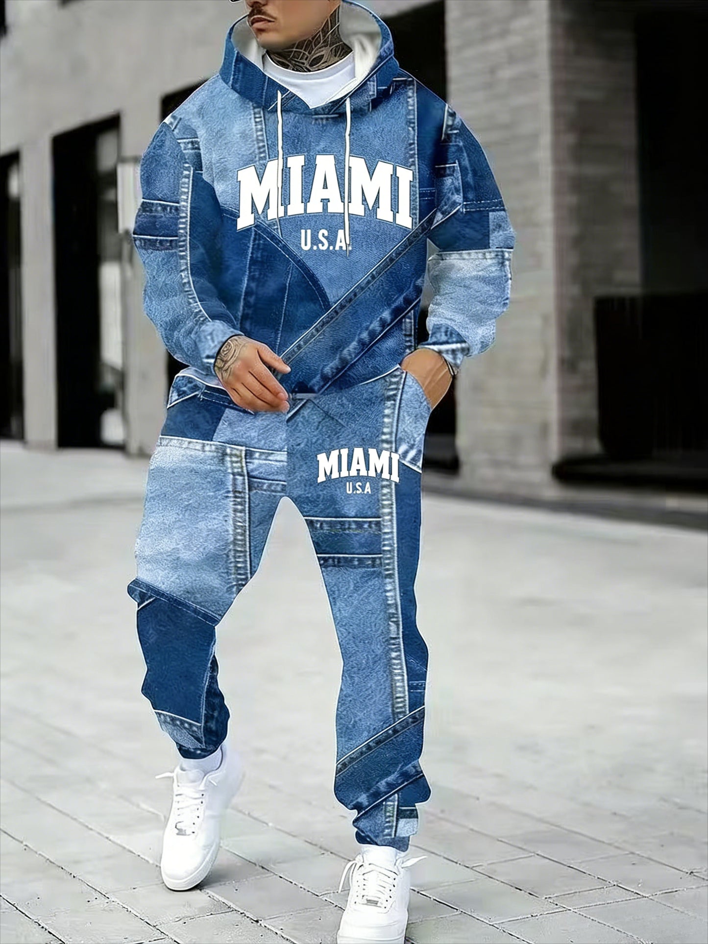 KZZ Men's Fall Winter Hooded Sweatshirt & Pants Set