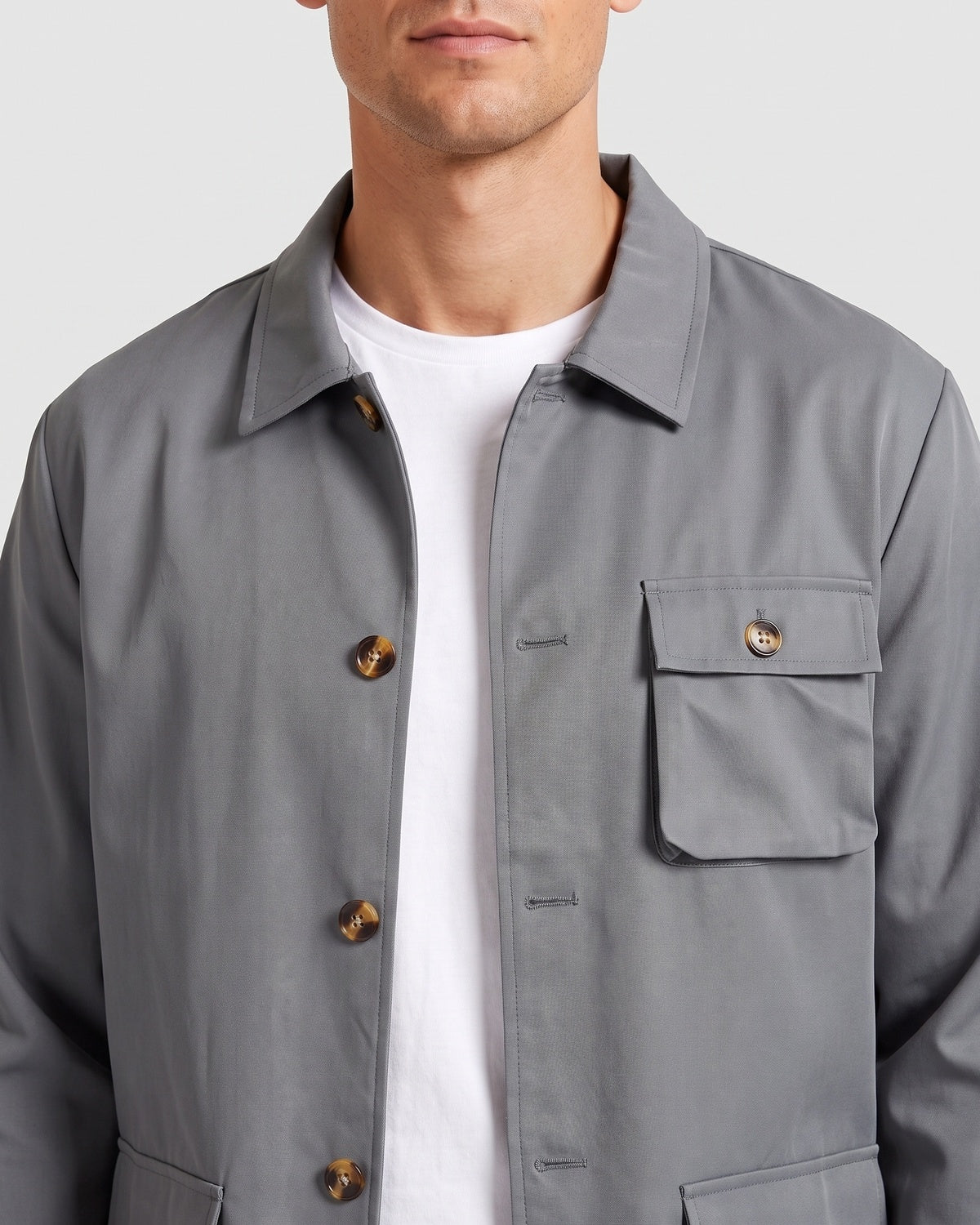 KZZ Men's Solid Color Pocket Button Front Shirt & Pants Two-Piece Set