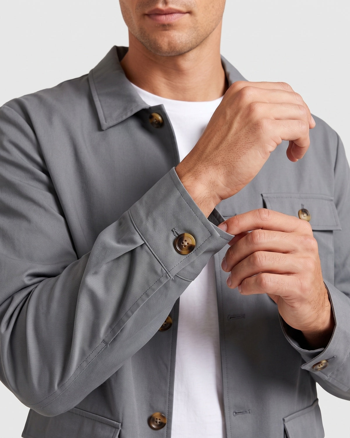 KZZ Men's Solid Color Pocket Button Front Shirt & Pants Two-Piece Set