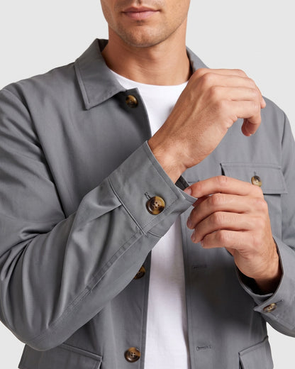 KZZ Men's Solid Color Pocket Button Front Shirt & Pants Two-Piece Set