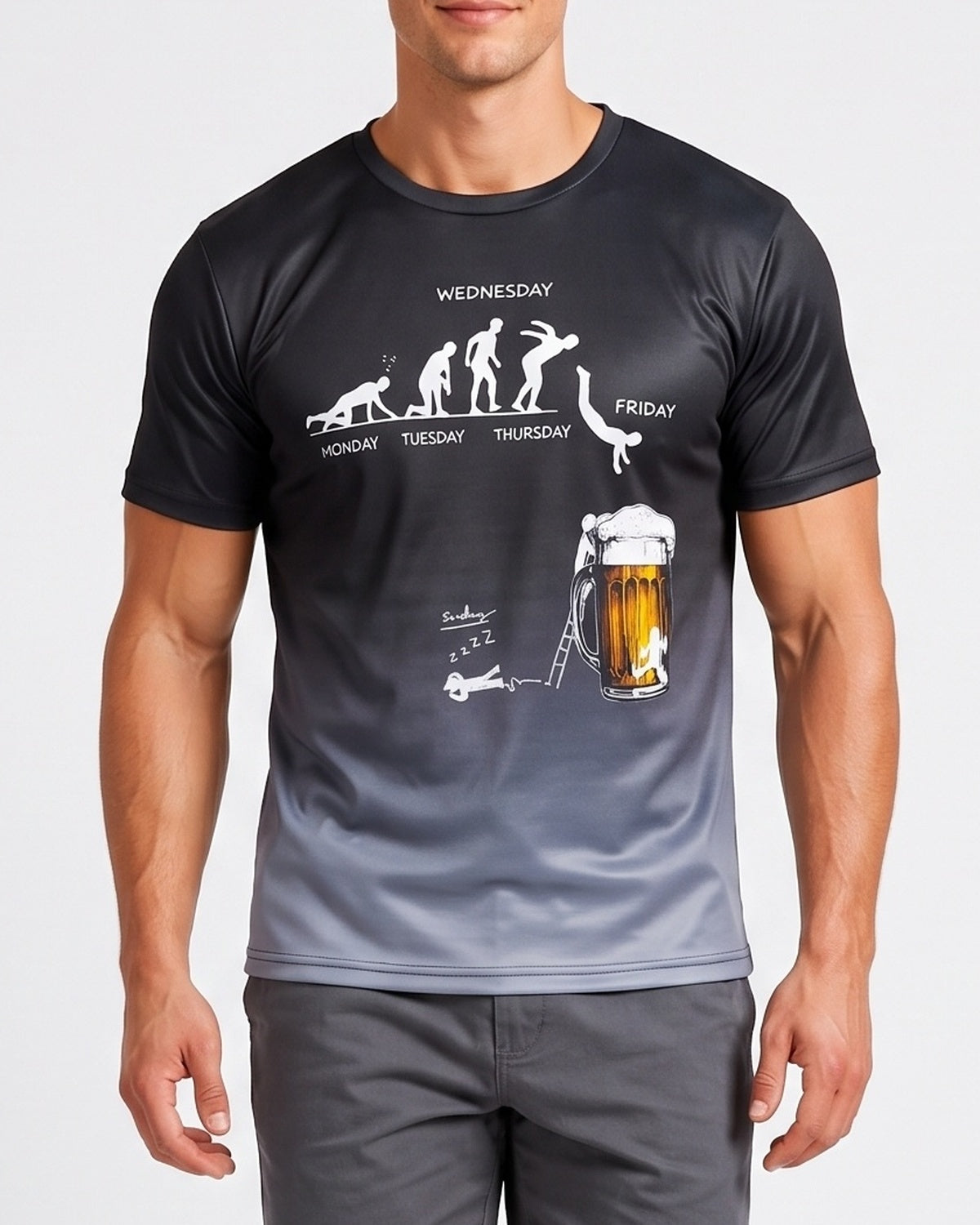 KZZ Men's 3D Printed Beer Evolution Graphic Tee