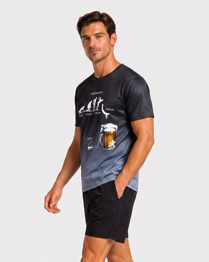 KZZ Men's 3D Printed Beer Evolution Graphic Tee