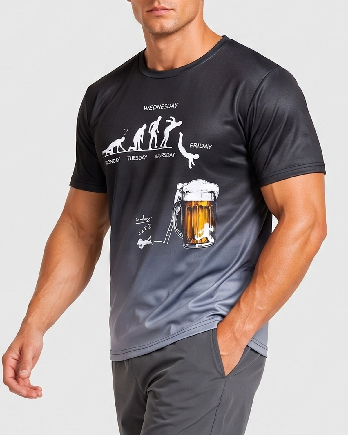KZZ Men's 3D Printed Beer Evolution Graphic Tee